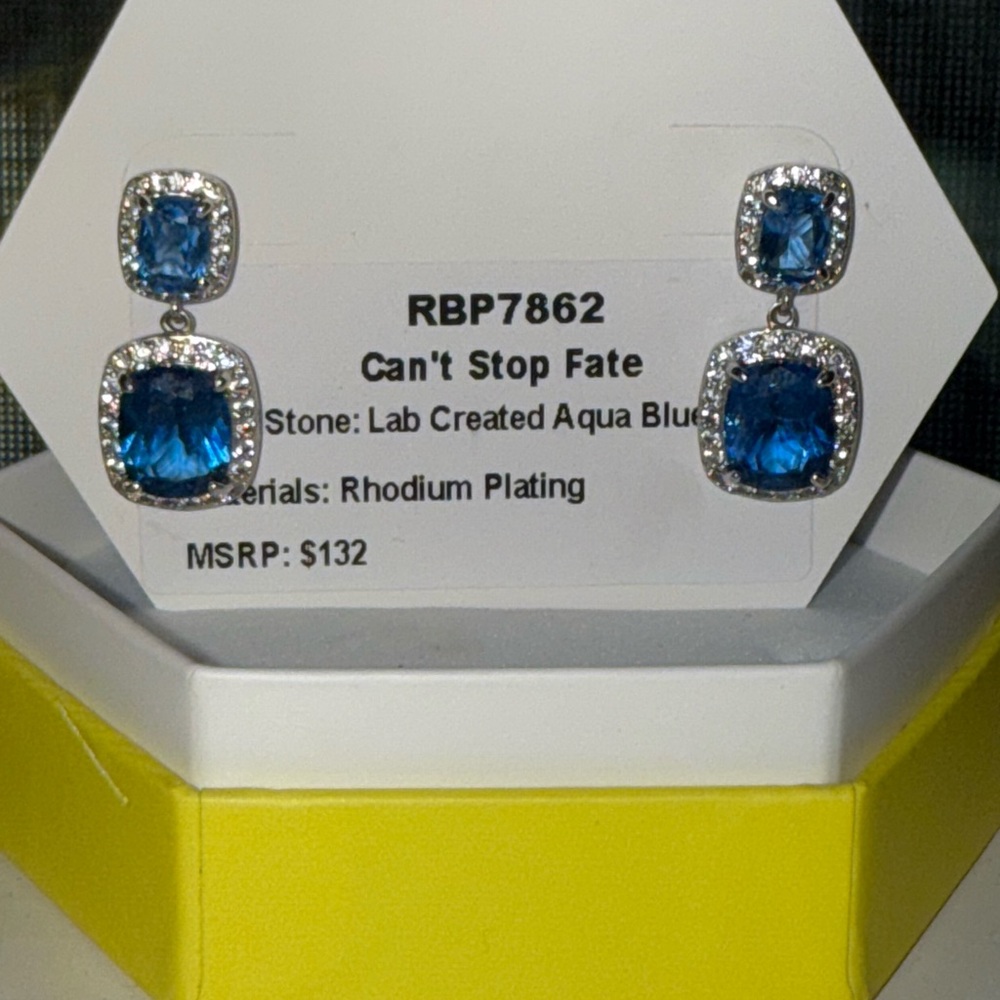 Bomb Party Lab Created Agua Blue Spinal Earrings